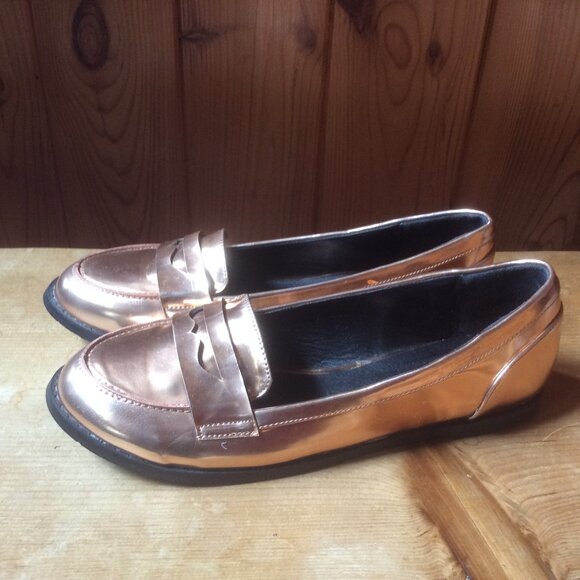 ASOS Metallic Copper Penny Loafer Classic Slip On Flats Size 6 - Picture 2 of 9